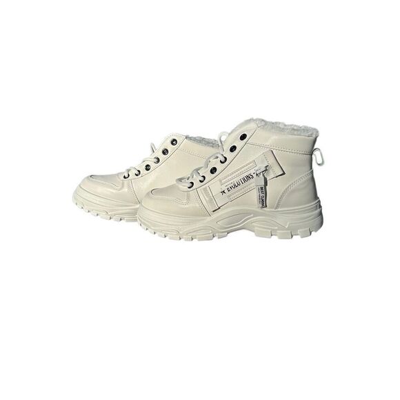 No Brand Shoes - Women's Casual High Top Shoes, Winter Plush Lined Warm Shoes, Thick Soled Lace-u